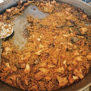 Arroz de coliflor, alcachofas y bacalao.